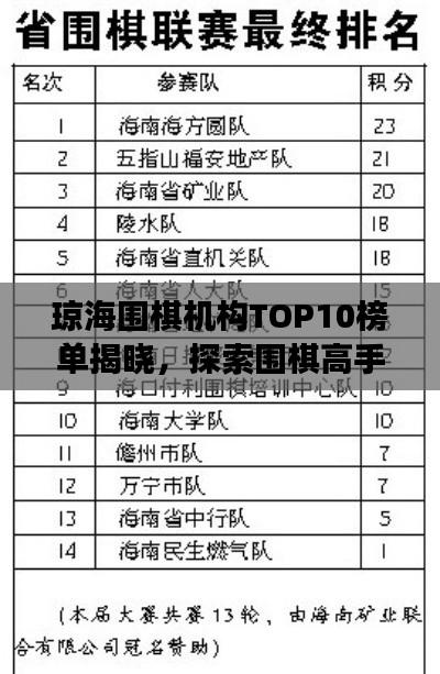琼海围棋机构TOP10榜单揭晓，探索围棋高手的殿堂